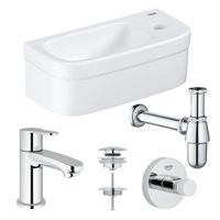 GROHE Euro fonteinset 37x18cm 1 kraangat zonder overloop rechte chromen kraan sifon afvoerplug handdoekhaak fontein Rechthoek wit 0436258/0434215/0437762/0438129/sw197129/ - thumbnail