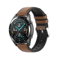 By Qubix - Compatible met Garmin Forerunner 255 - leer + siliconen bandje - Bruin - Compatible Garmin bandje - Bandbreedte: 22mm