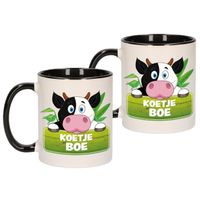 Set van 2x stuks kinder koeien mok / beker Koetje Boe zwart / wit 300 ml