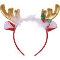 Kerst diadeem/haarband - rendier gewei met oren - goud - polyester - accessoires