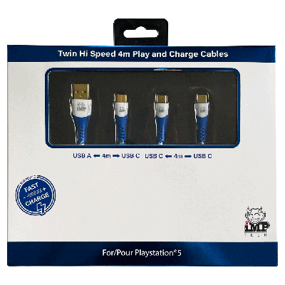 iMP - 4M Braided Fast Charge Play and Charge Cable Twin Pack - A to C, C to C