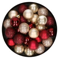 28x stuks kunststof kerstballen parel/champagne en donkerrood mix 3 cm - thumbnail