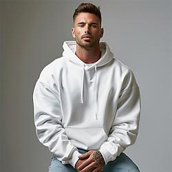 Voor heren Trui met capuchon Zwart Wit Capuchon Effen Sport Outdoor Dagelijks Feestdagen Katoen Streetwear Stoer Casual Lente Herfst Kleding Hoodies Sweatshirts Lange mouw Lightinthebox