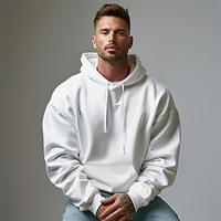 Voor heren Trui met capuchon Zwart Wit Capuchon Effen Sport Outdoor Dagelijks Feestdagen Katoen Streetwear Stoer Casual Lente Herfst Kleding Hoodies Sweatshirts Lange mouw Lightinthebox - thumbnail