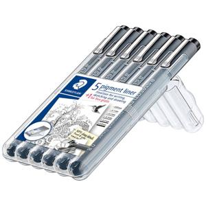 Staedtler pigment liner 5+1 Set 308 SB6P Fineliner Zwart 0.05 mm, 0.1 mm, 0.2 mm, 0.3 mm, 0.5 mm, 0.8 mm 6 stuk(s)