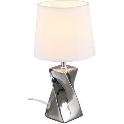 LED Tafellamp - Trion Aneby - E14 Fitting - Rond - Glans Chroom - Keramiek/Textiel