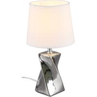 LED Tafellamp - Trion Aneby - E14 Fitting - Rond - Glans Chroom - Keramiek/Textiel