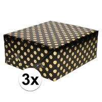 3x Zwart folie geschenkpapier gouden stip 200 x 70 cm   -