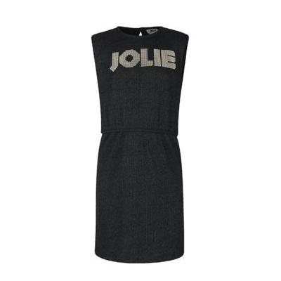 Jill & Mitch by Shoeby geribde jurk Fem met tekst en schoudervullingen zwart