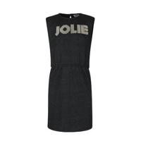 Jill & Mitch by Shoeby geribde jurk Fem met tekst en schoudervullingen zwart