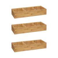 Lade/kast/badkamer organizer - 3x - 3 vaks - L38 x B15 x H7 cm - bamboe hout - lichtbruin - met inde