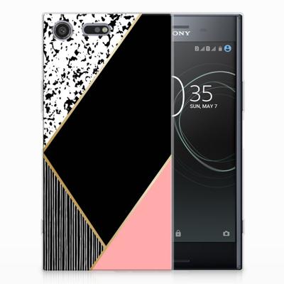 Sony Xperia XZ Premium TPU Hoesje Zwart Roze Vormen Sony Xperia XZ Premium TPU Hoesje Zwart Roze Vormen