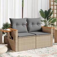 Tuinbank 2-zits met kussens poly rattan beige - thumbnail