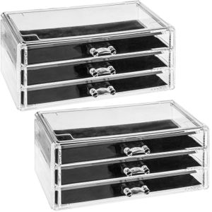 2x Stuks sieraden/make-up organizer 3 lades rechthoek 24 x 11 cm van kunststof