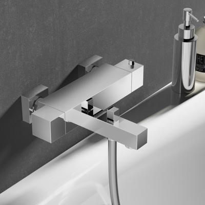 Badkraan Hotbath Bloke 15cm Hartafstand Thermostatisch Opbouw Glans Chroom 2 Greeps