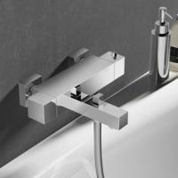 Badkraan Hotbath Bloke 15cm Hartafstand Thermostatisch Opbouw Glans Chroom 2 Greeps