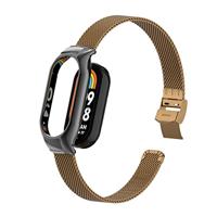 By Qubix - Milanese bandje met case - Bruin - Xiaomi Smart Band 8 & 9
