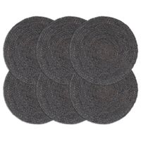 Placemats 6 st rond 38 cm jute donkergrijs