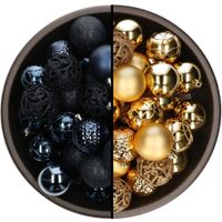 74x stuks kunststof kerstballen mix van donkerblauw en goud 6 cm - thumbnail