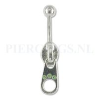 Navelpiercing sterling zilver rits met kristal lichtgroen