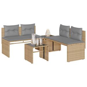 4-delige Loungeset met kussens poly rattan beige