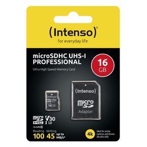 Intenso Professional microSDHC-kaart 16 GB Class 10, UHS-I Incl. SD-adapter