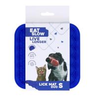 Eat Slow Live Longer Duo likmat - 15 x 15 cm - vierkant - snuffelmat - anti-snuffelmat - slowfeeder - 100% siliconen - vaatwasmachinebestendig - maat S - blauw
