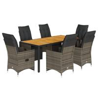 vidaXL 7-delige Bistroset met kussens poly rattan grijs, loungeset, loungeset tuin, loungeset buiten, tuinset, terrasset, tuinset lounge