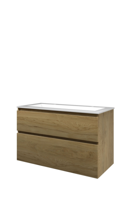 Proline polystone Elegant wastafelonderkast met 2 asymmetrische lades en polystone wastafel met 2 kraangaten 100 x 62,5 x 46 cm, ideal oak / glanzend Proline polystone Elegant wastafelonderkast met 2 asymmetrische lades en polystone wastafel met 2 kraangaten 100 x 62,5 x 46 cm, ideal oak / glanzend