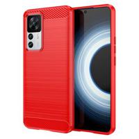 Xiaomi 12T/12T Pro Geborsteld TPU Hoesje - Koolstofvezel - Rood