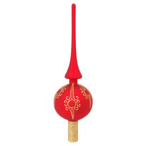 Kerst piek - rood - 28 cm - glas - gedecoreerd - kerstboompiek - kerstboom topper