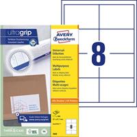 AVERY Zweckform 3660 universele etiketten (800 zelfklevende etiketten, 97 x 67,7 mm op A4, mat papier, bedrukbare verzendlabels, zelfklevende verzendstickers met ultragrip) 100 vellen, wit