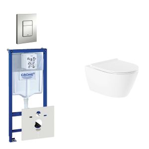 QeramiQ Salina Toiletset - inbouwreservoir - spoelrandloos - wandcloset - softclose - bedieningsplaat verticaal/horizontaal mat chroom 0720002/0729205/sw96855/sw96857/