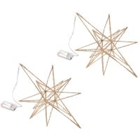 Set van 2x stuks verlichte kunststof kerststerren goud 36 cm