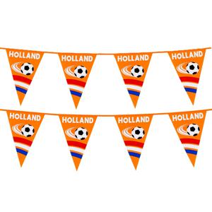 Vlaggenlijn feestslinger - 2x - oranje/holland met voetbal - 6 meter - 15 vlaggen - kunststof