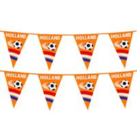 Vlaggenlijn feestslinger - 2x - oranje/holland met voetbal - 6 meter - 15 vlaggen - kunststof - thumbnail