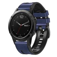 By Qubix - leer + siliconen bandje - Blauw - Compatible met Garmin Fenix 8-51mm - Compatible Garmin bandje
