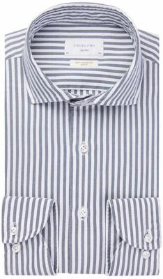 Profuomo Heren Overhemd Navy Wit Gestreept Soft Constructed Slim Fit