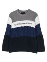 Emporio Armani Kids pull rayé à logo intarsia - Gris