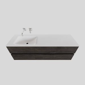 Badkamermeubel Solid Surface BWS Oslo 150x46 cm Links Wood Dark Brown (0 kraangaten)