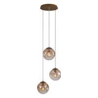 QAZQA - Art Deco Art deco hanglamp messing met amber glas 3-lichts - Douglass | Woonkamer | Slaapkamer | Keuken - Langwerpig |Bol - E27 Geschikt voor LED - Max. 3 x 15 Watt
