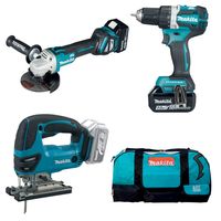 Makita DLX3152TX1 | DDF484 accuboormachine + DJV180 accu decoupeerzaag + DGA511Z Haakse slijper | 18v 5.0Ah Li-ion