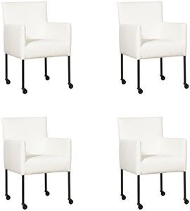 Set van 4 Witte leren moderne kuipstoel Desire - poot rond zwart met wiel - Toledo Leer Purewhite (wit leer)