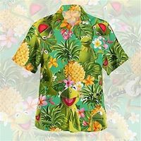 Voor heren Overhemd Hawaiiaans overhemd Grafisch overhemd Aloha-shirt Bloemig Ananas Kikker Strijkijzer Olijfgroen Rood groen Blozend Roze Rood blauw 3D-afdrukken Buiten Straat Korte mouw Lightinthebox