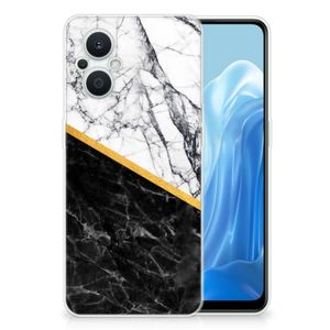 OPPO Reno8 Lite TPU Siliconen Hoesje Marmer Wit Zwart - Origineel Cadeau Man