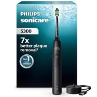 Philips Sonicare 5300 elektrische tandenborstel, sonische tandenborstel met 2 intensiteitsniveaus, drukwaarschuwing, EasyStart, SmartTimer en BrushPacer, zwart, model HX7101/01 [Nieuwe Technologie]