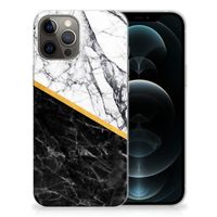 iPhone 12 Pro Max TPU Siliconen Hoesje Marmer Wit Zwart - Origineel Cadeau Man