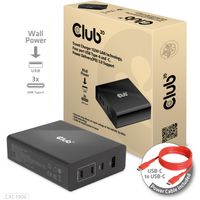 Club 3D Travel Charger 132W GAN technology, Four port USB Type-A and -C oplader Power Delivery(PD) 3.0 - thumbnail