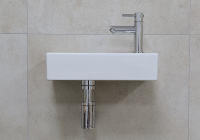 Mueller Mini Rhea 36x18x9cm fonteinset mat wit met Chroom kraan rechts Mueller Mini Rhea 36x18x9cm fonteinset mat wit met Chroom kraan rechts