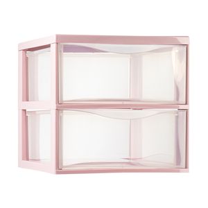 Plasticforte Ladeblokje/bureau organizer 2x lades - transparant/roze - L26 x B36 x H25 cm